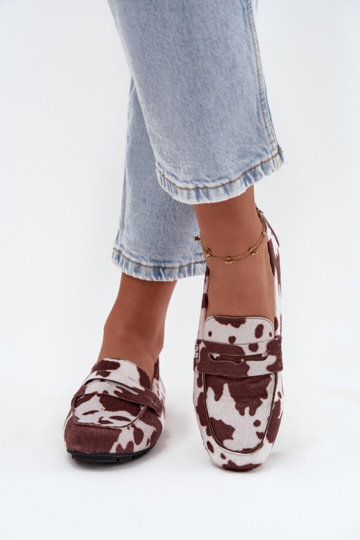 Sieviešu plakanie mokasīni ar pleķiem brūnā-baltā krāsā "Soreline" Sieviešu plakanie mokasīni ar pleķiem brūnā-baltā krāsā "Soreline"