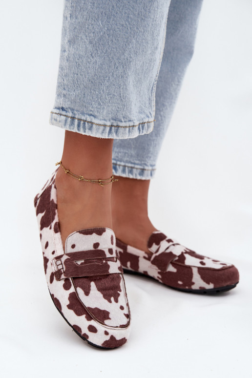 Sieviešu plakanie mokasīni ar pleķiem brūnā-baltā krāsā "Soreline" Sieviešu plakanie mokasīni ar pleķiem brūnā-baltā krāsā "Soreline"