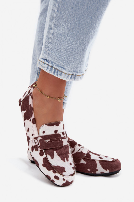 Sieviešu plakanie mokasīni ar pleķiem brūnā-baltā krāsā "Soreline" Sieviešu plakanie mokasīni ar pleķiem brūnā-baltā krāsā "Soreline"