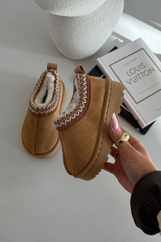 Bērnu sniega zābaki ar izšuvumu Prina, brūnā krāsā