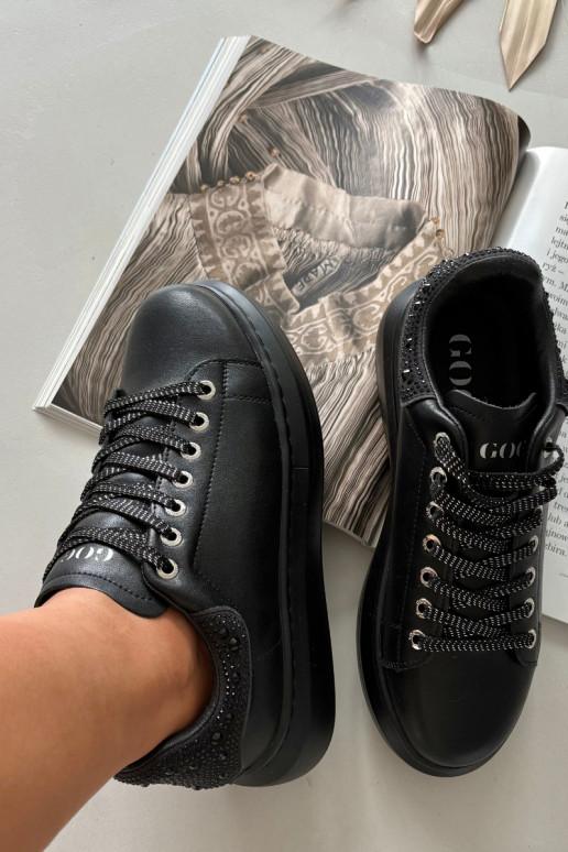 Sieviešu sporta apavi no dabiskās ādas GOE OO2N4004 melnā krāsā