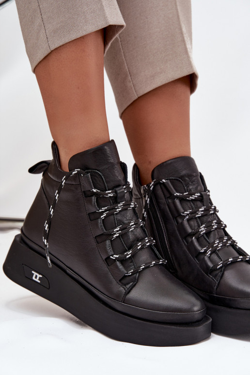 Ādas sieviešu zābaki ar platformu, siltināti, Artiker 55C0809 melnā krāsā