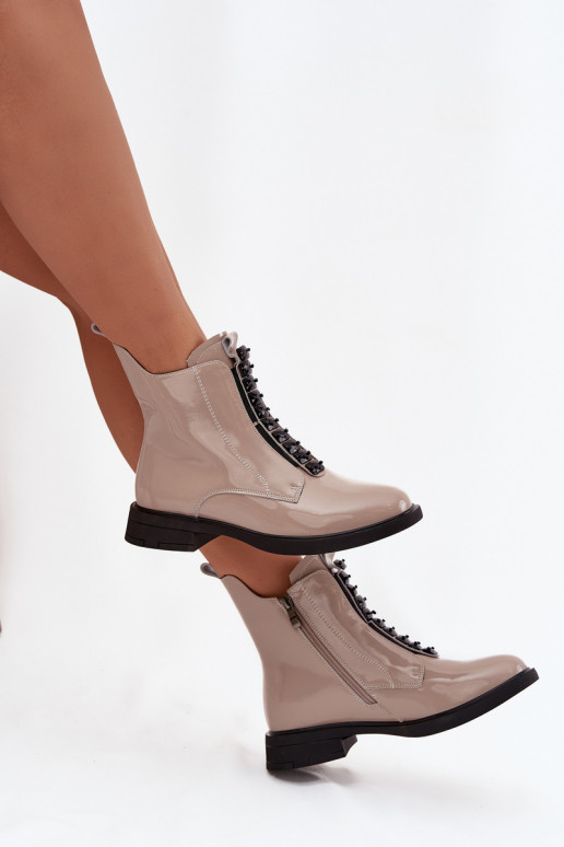 Sieviešu zābaki no dabīgās ādas ar lakota efekta D&A MR52-108 smilšu krāsā