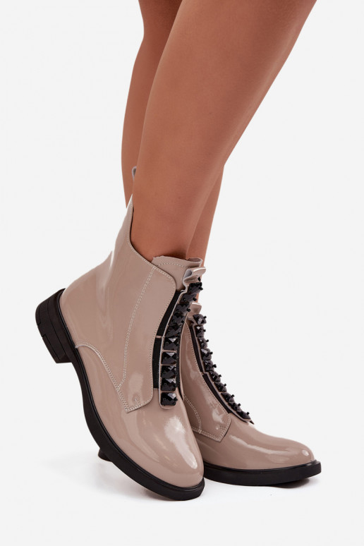 Sieviešu zābaki no dabīgās ādas ar lakota efekta D&A MR52-108 smilšu krāsā