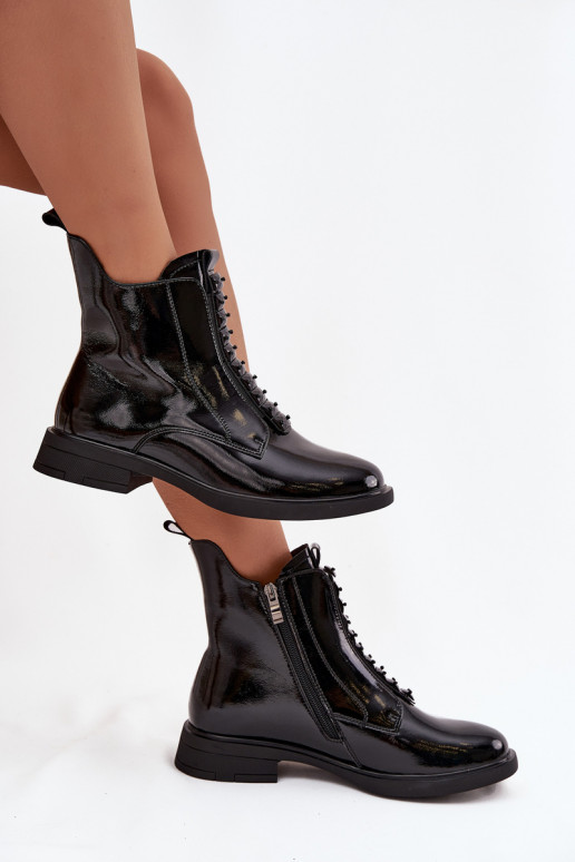 Sieviešu lakoti zābaciņi no mākslīgās ādas D&A MR52-108 melnā krāsā