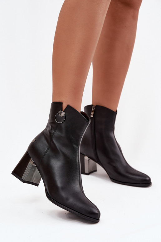 siltināti Sieviešu puszābaki Z Naturalnej Skóry ar papēdi  K7203-04 Melns