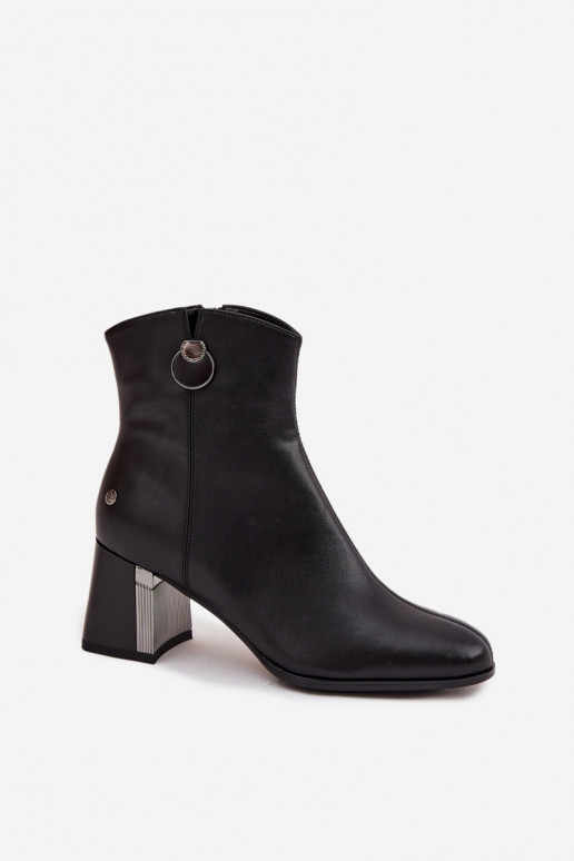 siltināti Sieviešu puszābaki Z Naturalnej Skóry ar papēdi  K7203-04 Melns