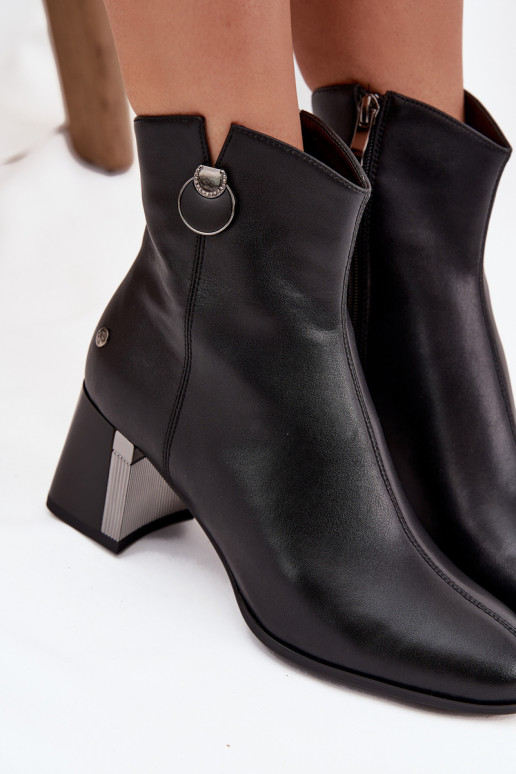 siltināti Sieviešu puszābaki Z Naturalnej Skóry ar papēdi  K7203-04 Melns