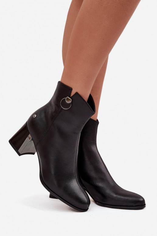 siltināti Sieviešu puszābaki Z Naturalnej Skóry ar papēdi  K7203-04 Melns