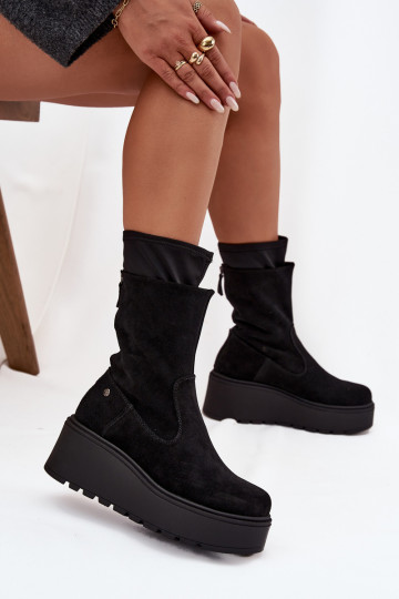 Zamšādas kurpes ar platformu  A7161-20 Melns
