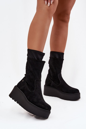 Zamšādas kurpes ar platformu  A7161-20 Melns 2