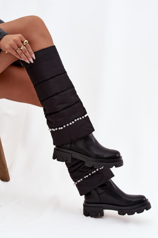 Sieviešu garie zābaki un pērlītēm Melns Irvette