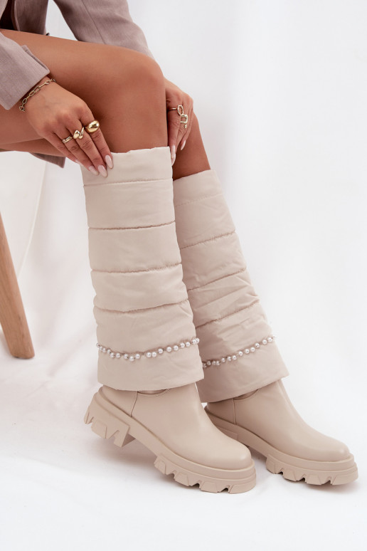 Sieviešu garie zābaki un pērlītēm Ziloņkaula krāsas Irvette