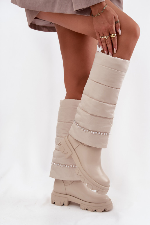 Sieviešu garie zābaki un pērlītēm Ziloņkaula krāsas Irvette