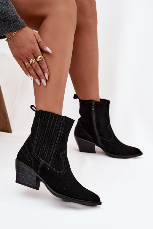 zamšādas kovboju stila puszābaki  ar papēdi siltināti Melns Dylira