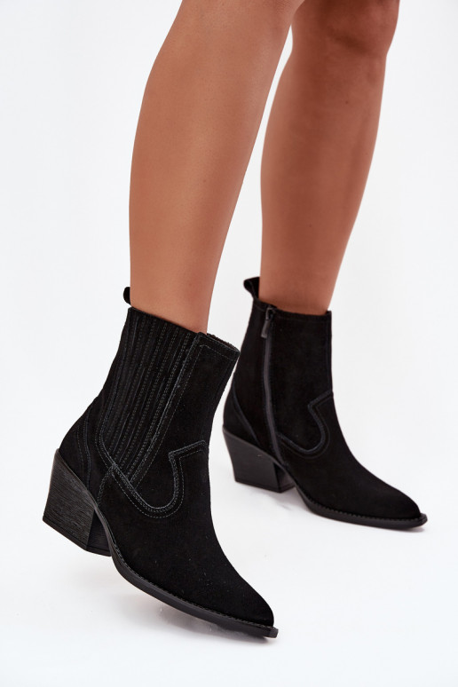 zamšādas kovboju stila puszābaki  ar papēdi siltināti Melns Dylira