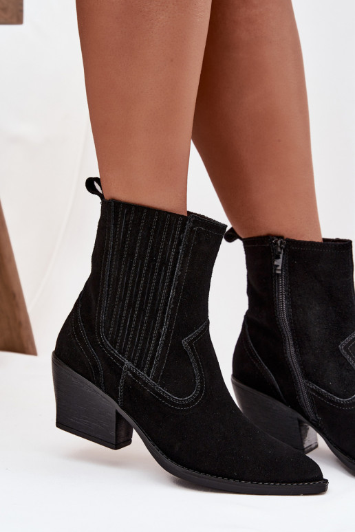 zamšādas kovboju stila puszābaki  ar papēdi siltināti Melns Dylira