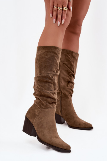 sieviešu garie zābaki ar saburzītu zoli ar papēdi siltināti Zaļas krāsas Paelina