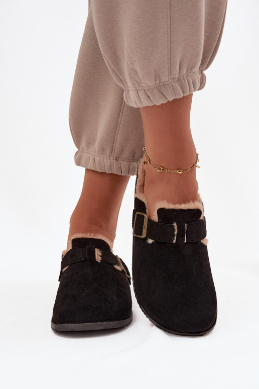 Čības   siltināti ar kažokādu ar sprādzēm Melns Sylisse