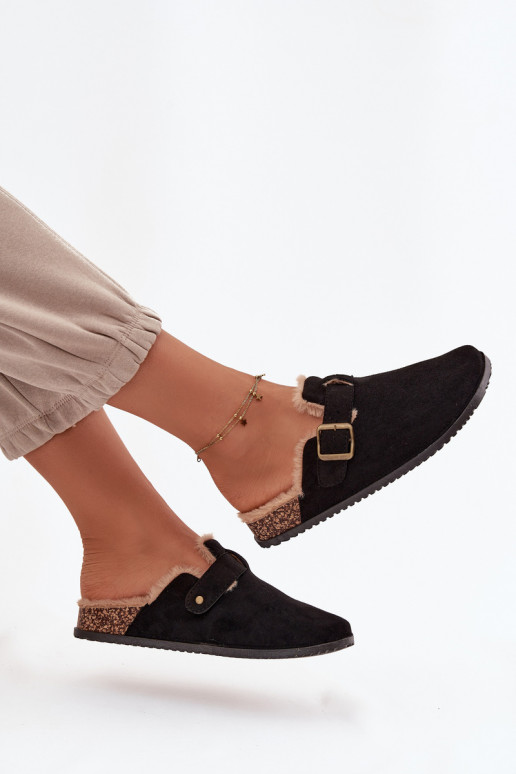 Čības   siltināti ar kažokādu ar sprādzēm Melns Sylisse