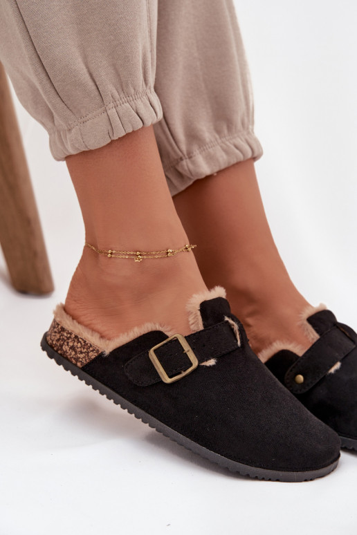 Čības   siltināti ar kažokādu ar sprādzēm Melns Sylisse