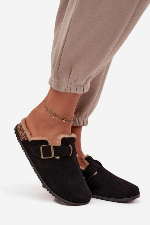 Čības   siltināti ar kažokādu ar sprādzēm Melns Sylisse