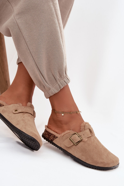 Čības   siltināti ar kažokādu ar sprādzēm smilšu krāsas Sylisse