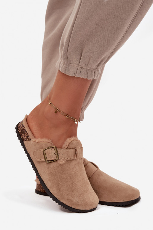 Čības   siltināti ar kažokādu ar sprādzēm smilšu krāsas Sylisse