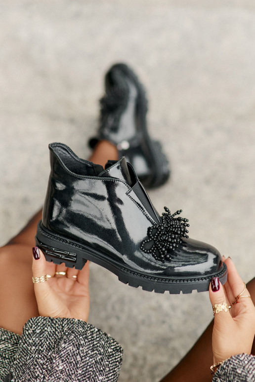   Laque Sieviešu puszābaki ar ornamentiem siltināti D&A LZ42-036 Melns