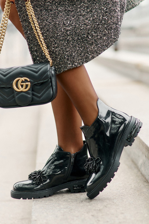   Laque Sieviešu puszābaki ar ornamentiem siltināti D&A LZ42-036 Melns