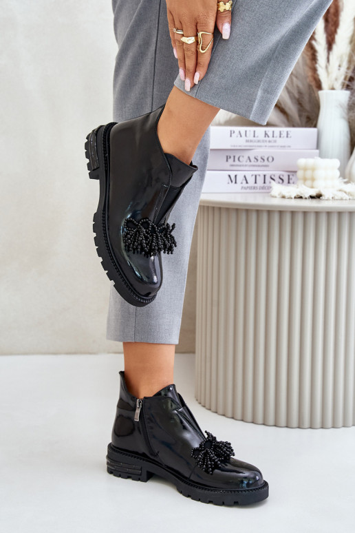   Laque Sieviešu puszābaki ar ornamentiem siltināti D&A LZ42-036 Melns