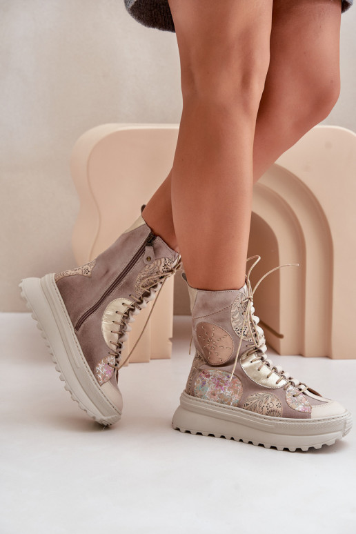   Zamšādas kurpes ar platformu siltināti  06565-04 smilšu krāsas