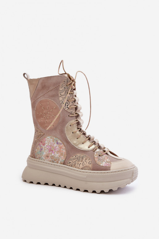   Zamšādas kurpes ar platformu siltināti  06565-04 smilšu krāsas