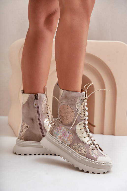   Zamšādas kurpes ar platformu siltināti  06565-04 smilšu krāsas