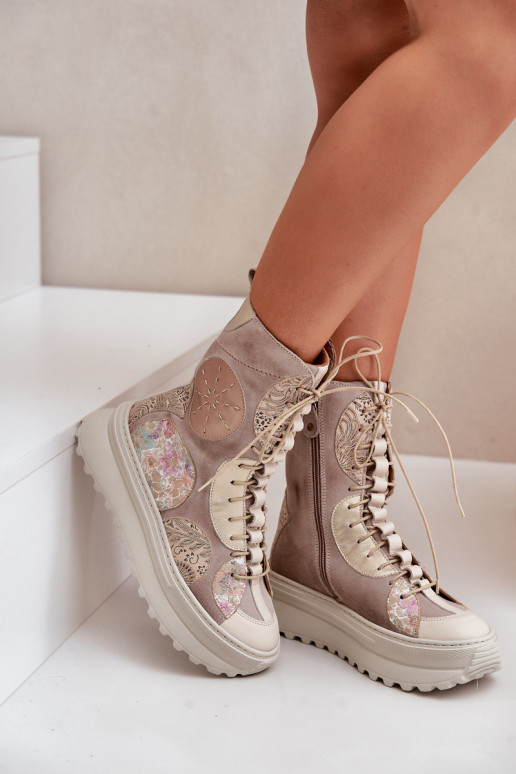   Zamšādas kurpes ar platformu siltināti  06565-04 smilšu krāsas