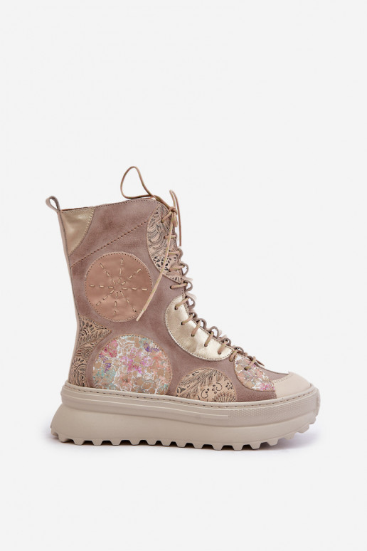   Zamšādas kurpes ar platformu siltināti  06565-04 smilšu krāsas