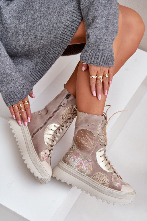   Zamšādas kurpes ar platformu siltināti  06565-04 smilšu krāsas