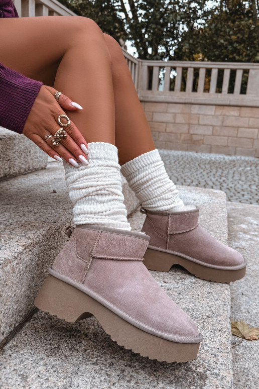 sniega apavi SieviešuIeslēgtsturalnego zamšādasu siltināti ar kažokādu Haki krāsas Milora