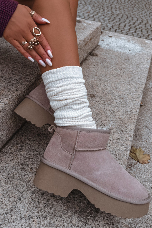 sniega apavi SieviešuIeslēgtsturalnego zamšādasu siltināti ar kažokādu Haki krāsas Milora