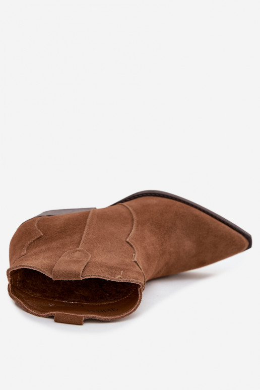 Ievilktie cowboy stila sieviešu zābaciņi no dabīgā zamša Beretta brūnā krāsā