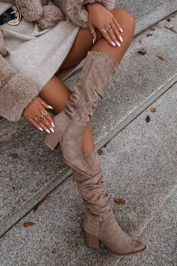 sieviešu garie zābaki Ar savilktu augšdaļu ar papēdi siltināti smilšu krāsas Paelina