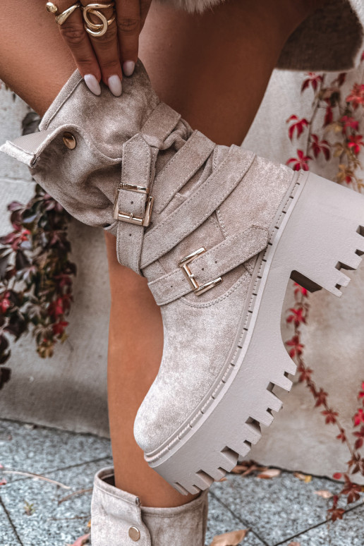 Sieviešu puszābaki Uz masīviem papēžiem ar sprādzēm I Svītrasem smilšu krāsas Nerelisa