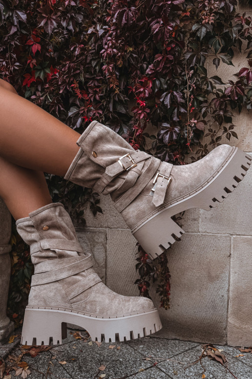 Sieviešu puszābaki Uz masīviem papēžiem ar sprādzēm I Svītrasem smilšu krāsas Nerelisa