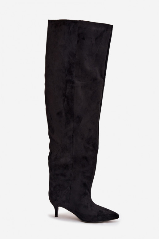 Iespraužami sieviešu augstie zābaki ar plāniem papēžiem melnā krāsā Ysolienne Iespraužami sieviešu augstie zābaki ar plāniem papēžiem melnā krāsā Ysolienne