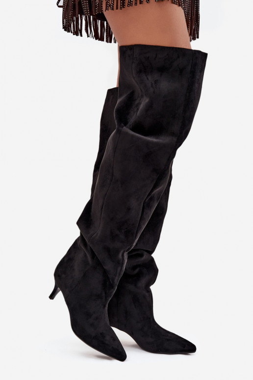 Iespraužami sieviešu augstie zābaki ar plāniem papēžiem melnā krāsā Ysolienne Iespraužami sieviešu augstie zābaki ar plāniem papēžiem melnā krāsā Ysolienne