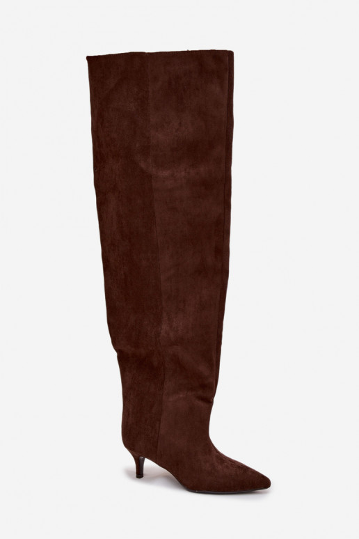 Iespraužami sieviešu augstie zābaki ar plāniem papēžiem šokolādes krāsā Ysolienne Iespraužami sieviešu augstie zābaki ar plāniem papēžiem šokolādes krāsā Ysolienne