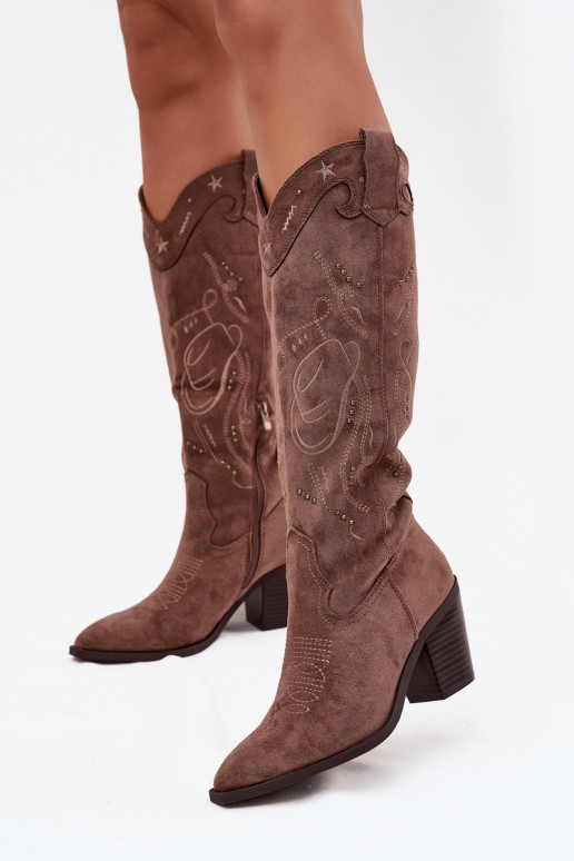 garie zābaki Kovboju zābaki Sieviešu ar papēdiEko zamšādau Haki krāsas Coretta