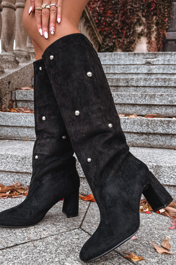 Sieviešu garie zābaki ar papēdi Ar greznui Detalami melnas krāsas Lucinda