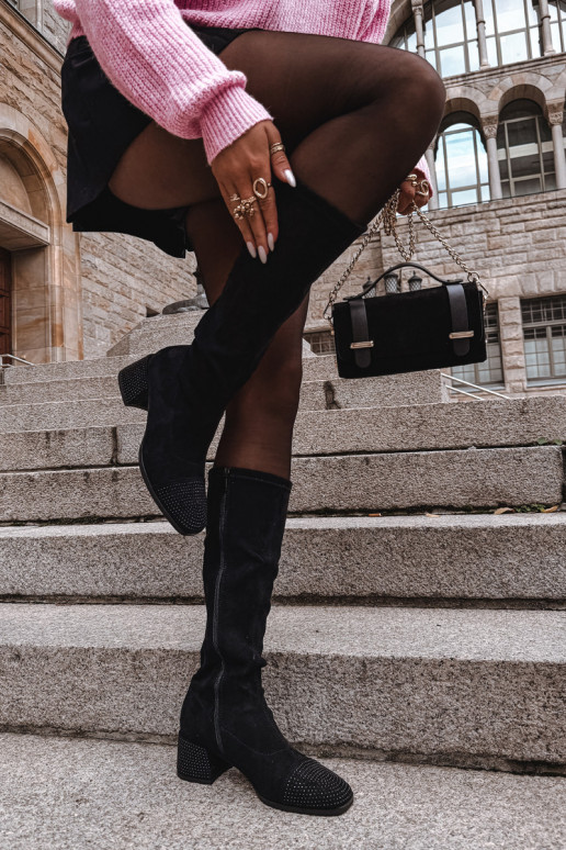 sieviešu garie zābaki Ar Dekorāciju Klockā Eko zamšādaoIne melnas krāsas Ivanna sieviešu garie zābaki Ar Dekorāciju Klockā Eko zamšādaoIne melnas krāsas Ivanna