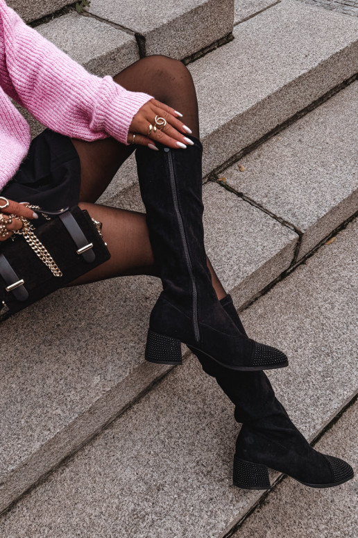 sieviešu garie zābaki Ar Dekorāciju Klockā Eko zamšādaoIne melnas krāsas Ivanna sieviešu garie zābaki Ar Dekorāciju Klockā Eko zamšādaoIne melnas krāsas Ivanna